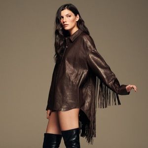 Zara genuine leather fringe oversized shirt